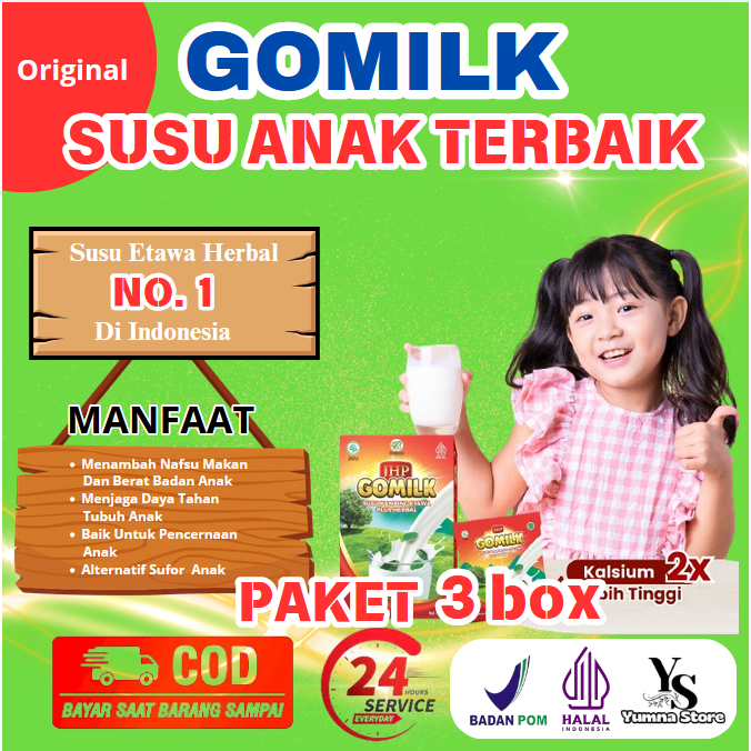 [ PAKET 3 BOX GOMILK ] [ BISA COD + GARANSI ] GOMILK Susu Kambing Etawa Plus Herbal Susu Anak Altern