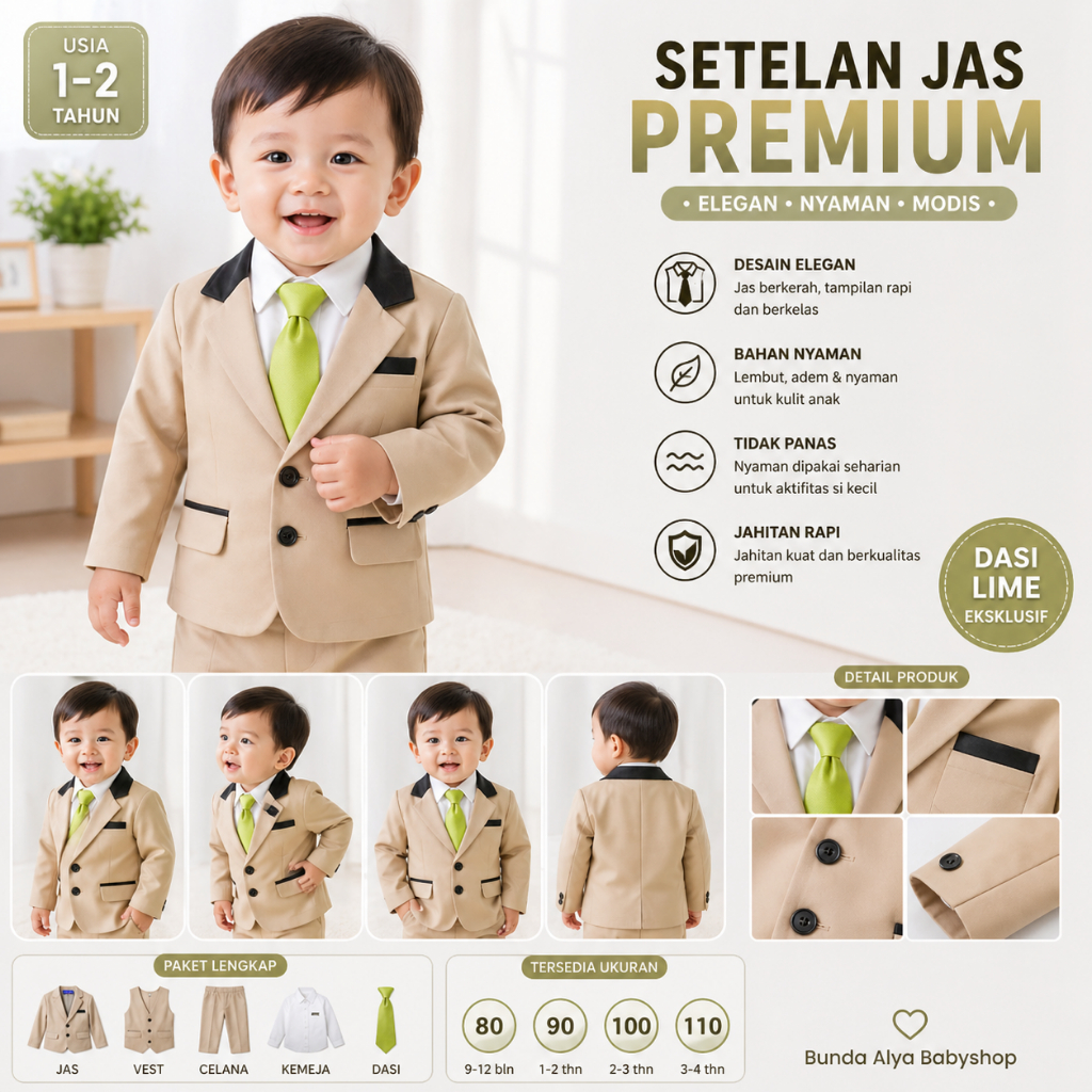 Setelan Jas Anak Laki Premium Usia 1 2 3 4 7 8 9 10 Tahun COKLAT - Jas Anak Cowok 8in1 Dasi Panjang 