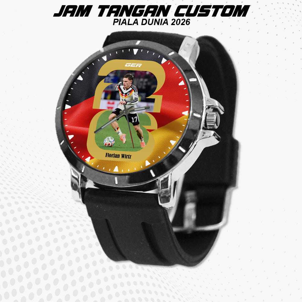 Jam Tangan Custom Desain Bebas Edisi Piala Dunia 2026 Seri Florian Wirtz Team Germany - Tali Rubber 