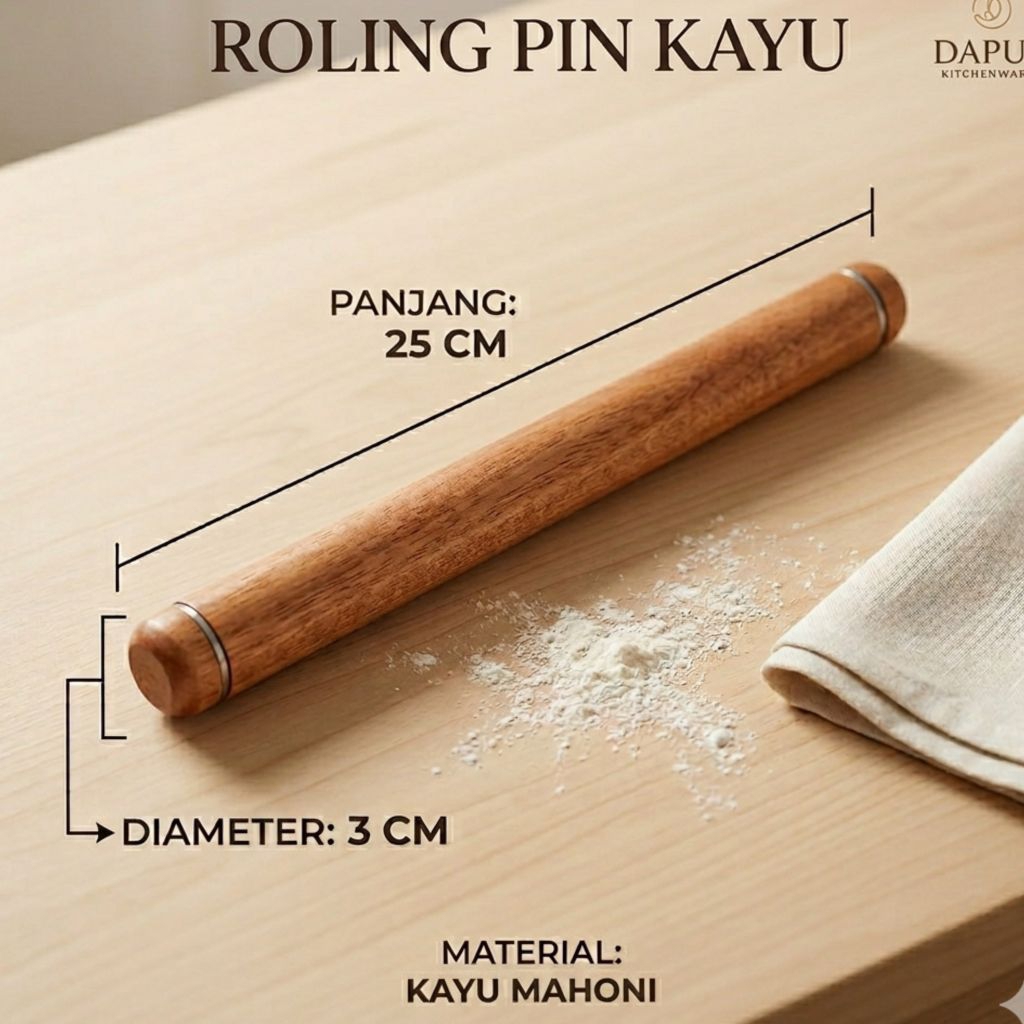 Rolling pin kayu | Rolling pin adonan kue | Rolling pin kayu 25 CM