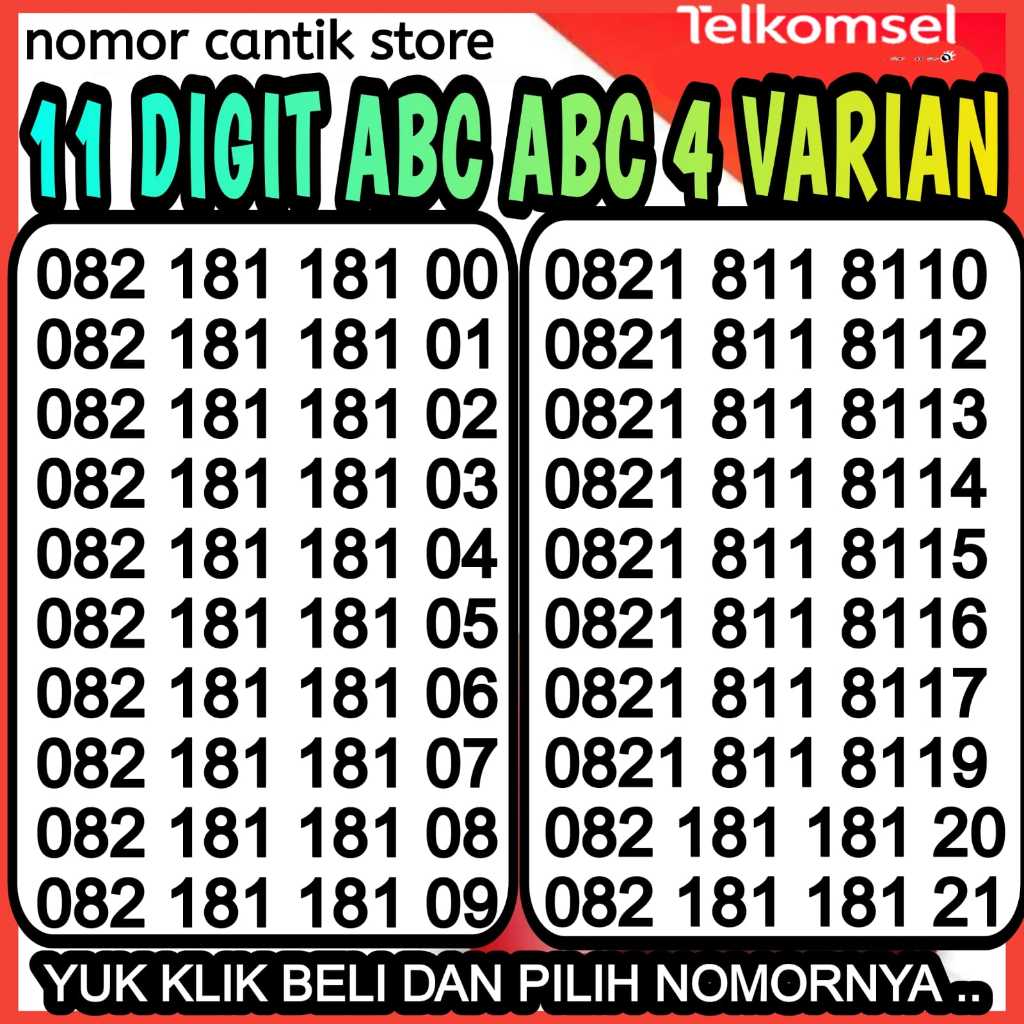 TELKOMSEL SIMPATI 11 DIGIT 4 VARIAN ANGKA KARTU PERDANA NOMOR CANTIK TELKOMSEL 4G-5G LTE KUOTA 3 GB