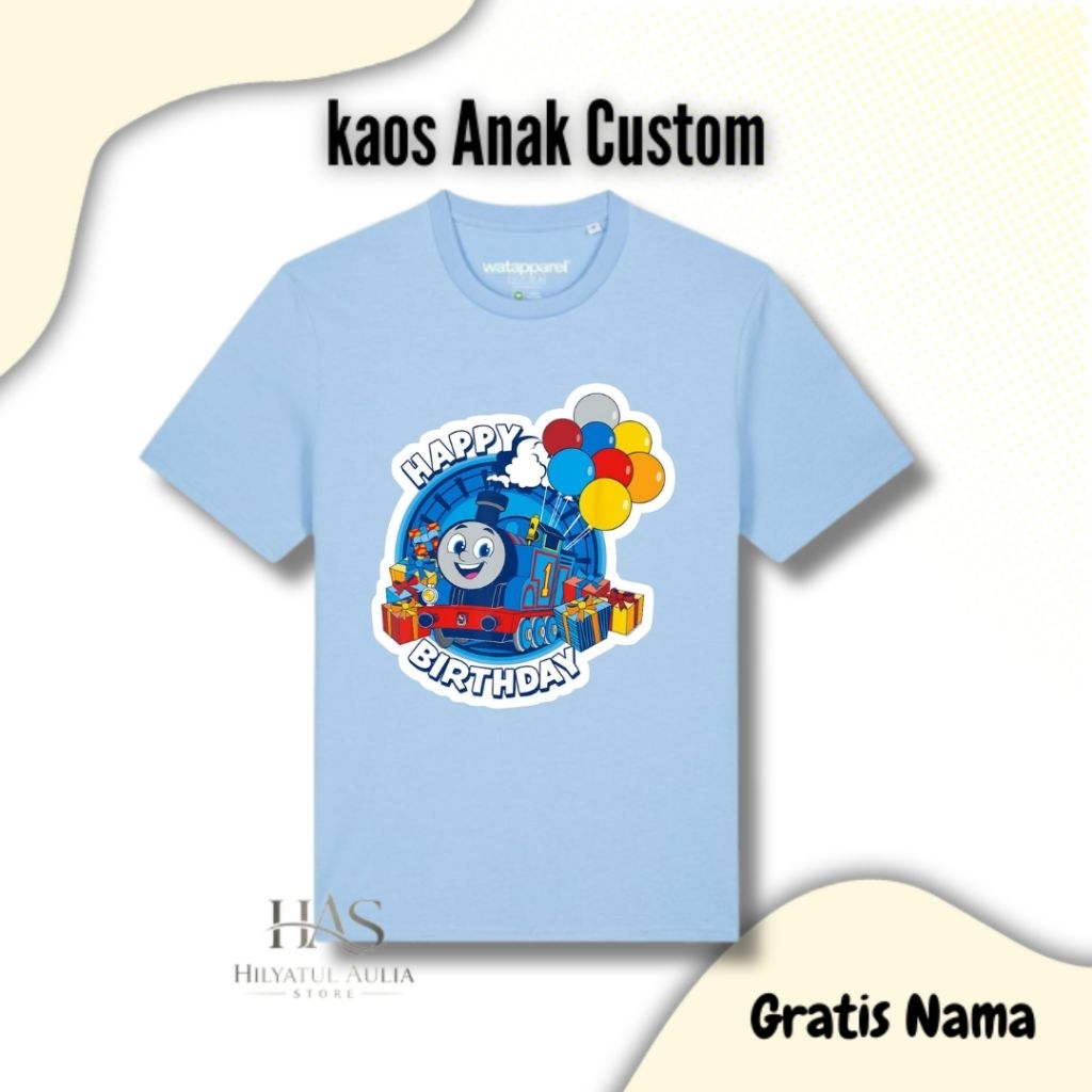 Kaos Anak Tema Karakter Thomas | Kaos Anak Sablon Custom Karakter Thomas | Kaos Anak Hadiah Ultah Fr