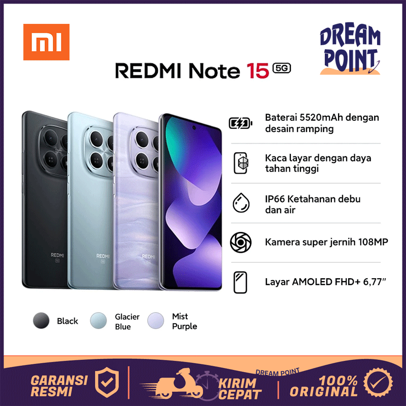 Xiaomi Redmi Note 15 5G 8/256GB HP Gaming Spek Dewa Dimensity 7300 Ultra AMOLED 120Hz Original