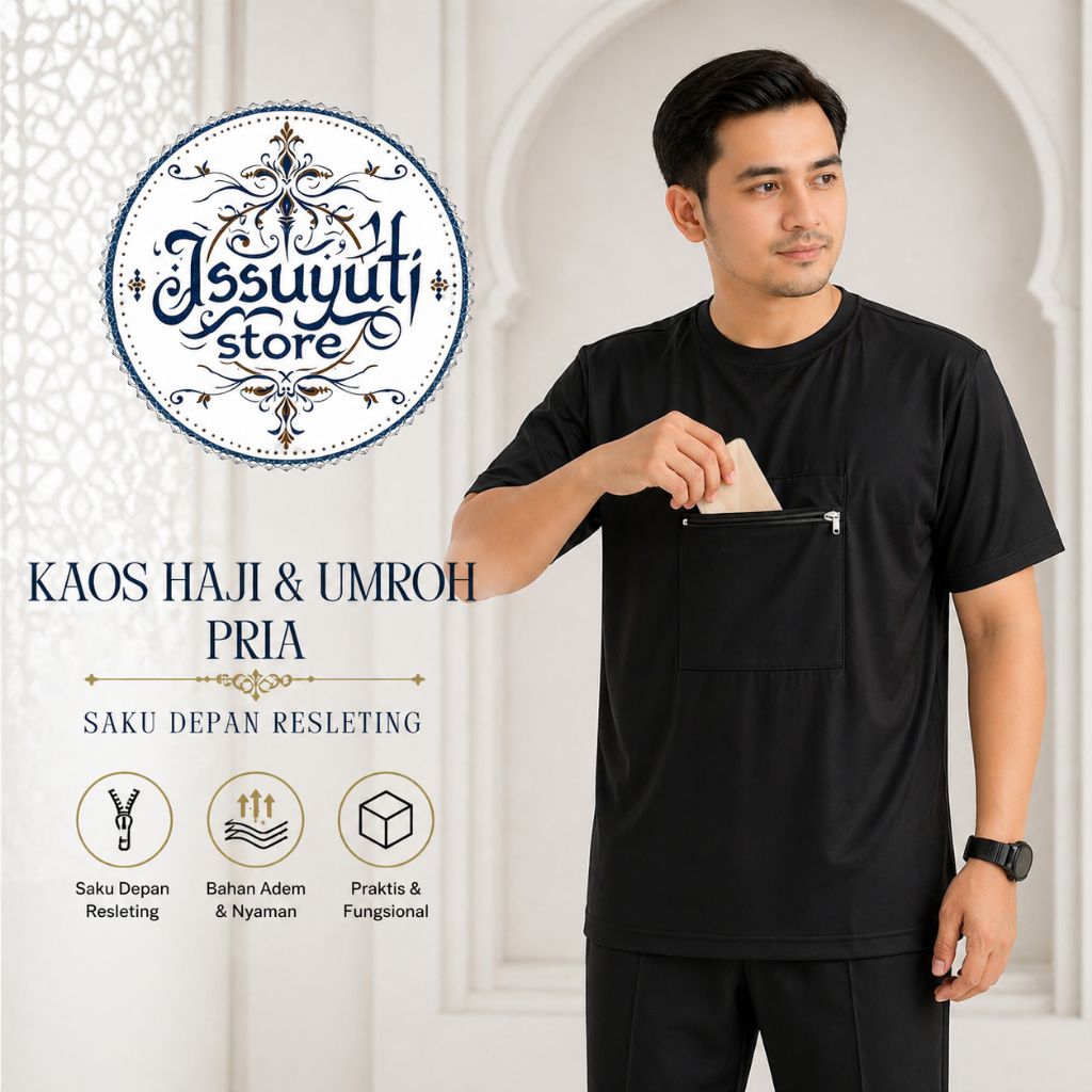 Kaos Haji Dan Umroh Saku Depan Lengan Pendek / Kaos Pria Lengan Pendek Saku Depan Terlaris