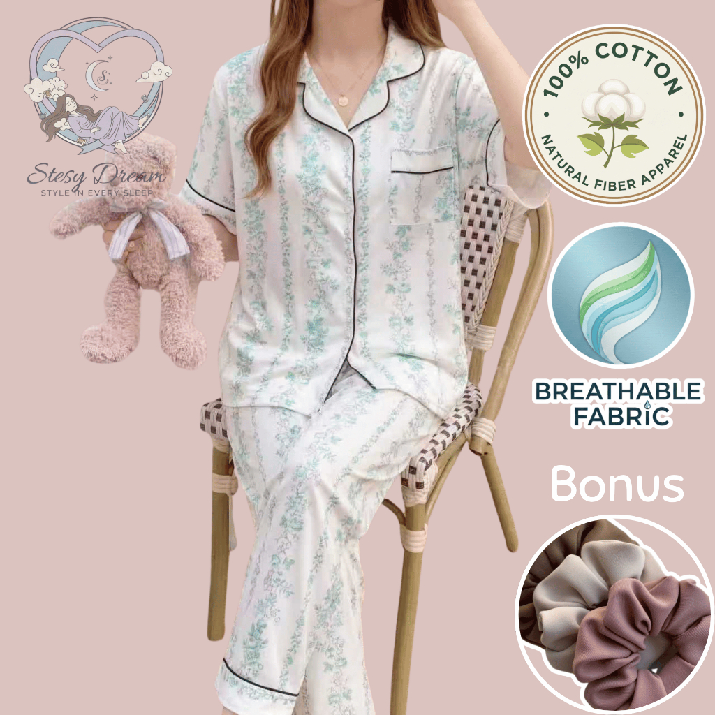 Piyama Wanita Celana Panjang Lengan Pendek Katun Premium Pajamas Korean Style