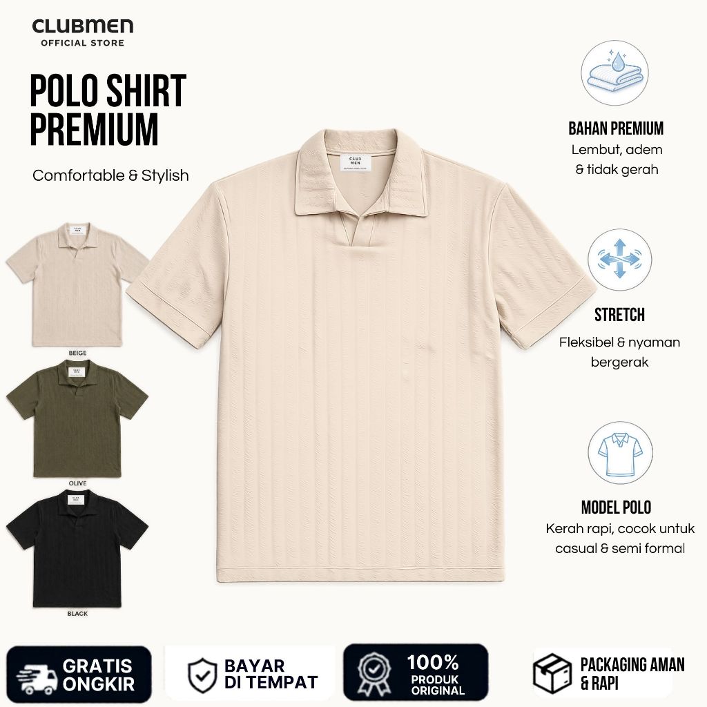 CLU3Men Polo Shirt Pria Rajut Knit - Kaos Polo Shirt - Knit Polo Pria Katun Rajut CM5