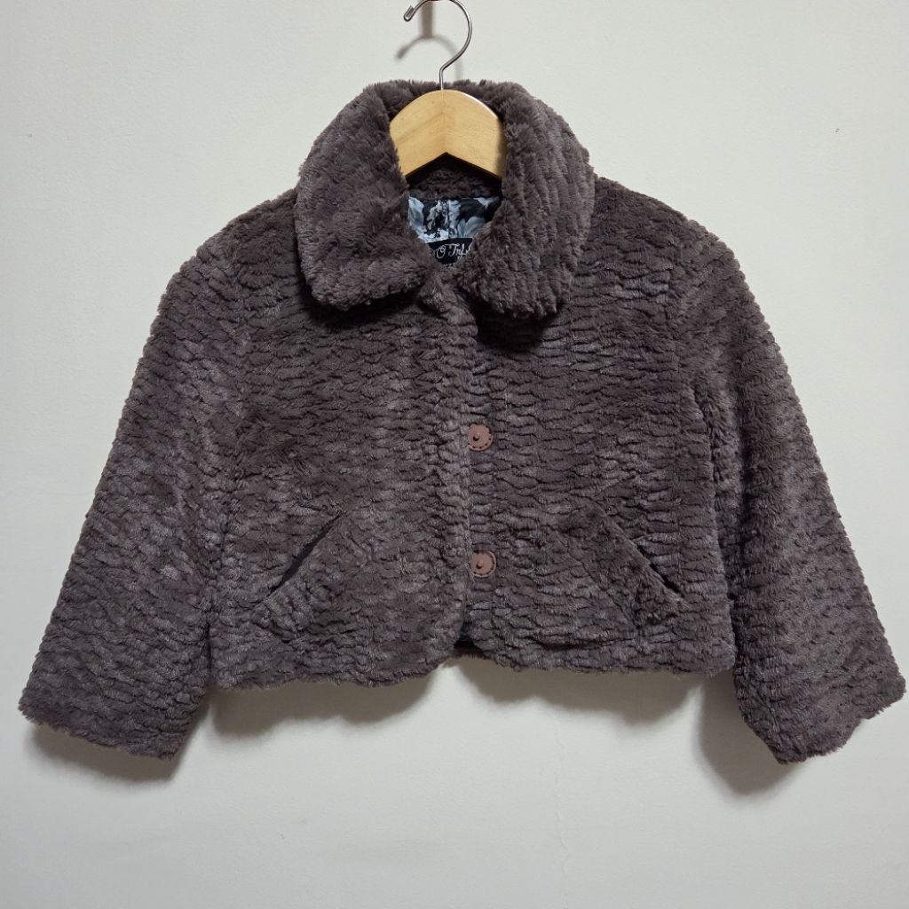 Brown Teddy Style Cropped Collared Jacket (Preloved)