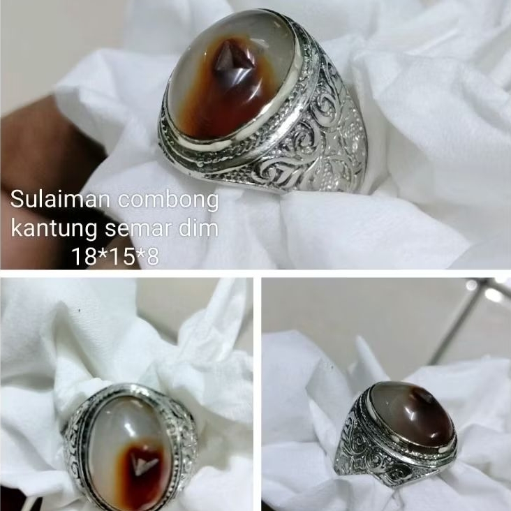 Cincin batu akik sulaiman combong kantung semar motif unik