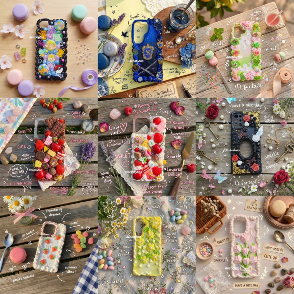 [BACA DESKRIPSI] CUSTOM (part 2) Phone Case Casing Decoden Deco Cream DIY Handmade for All Type Phon