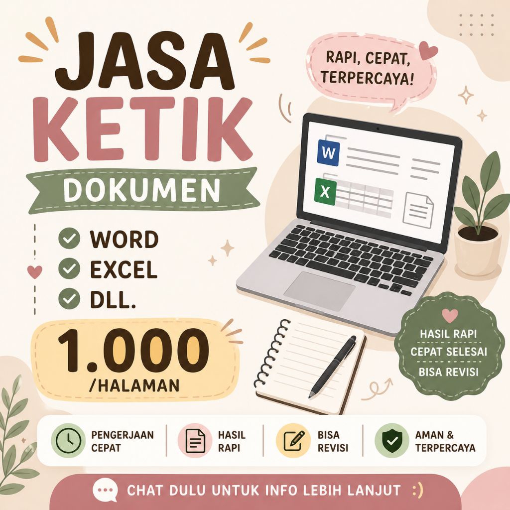 Jasa ketik ( pr sekolah, presentasi, laporan keuangan, lamaran, CV dan lainnya)