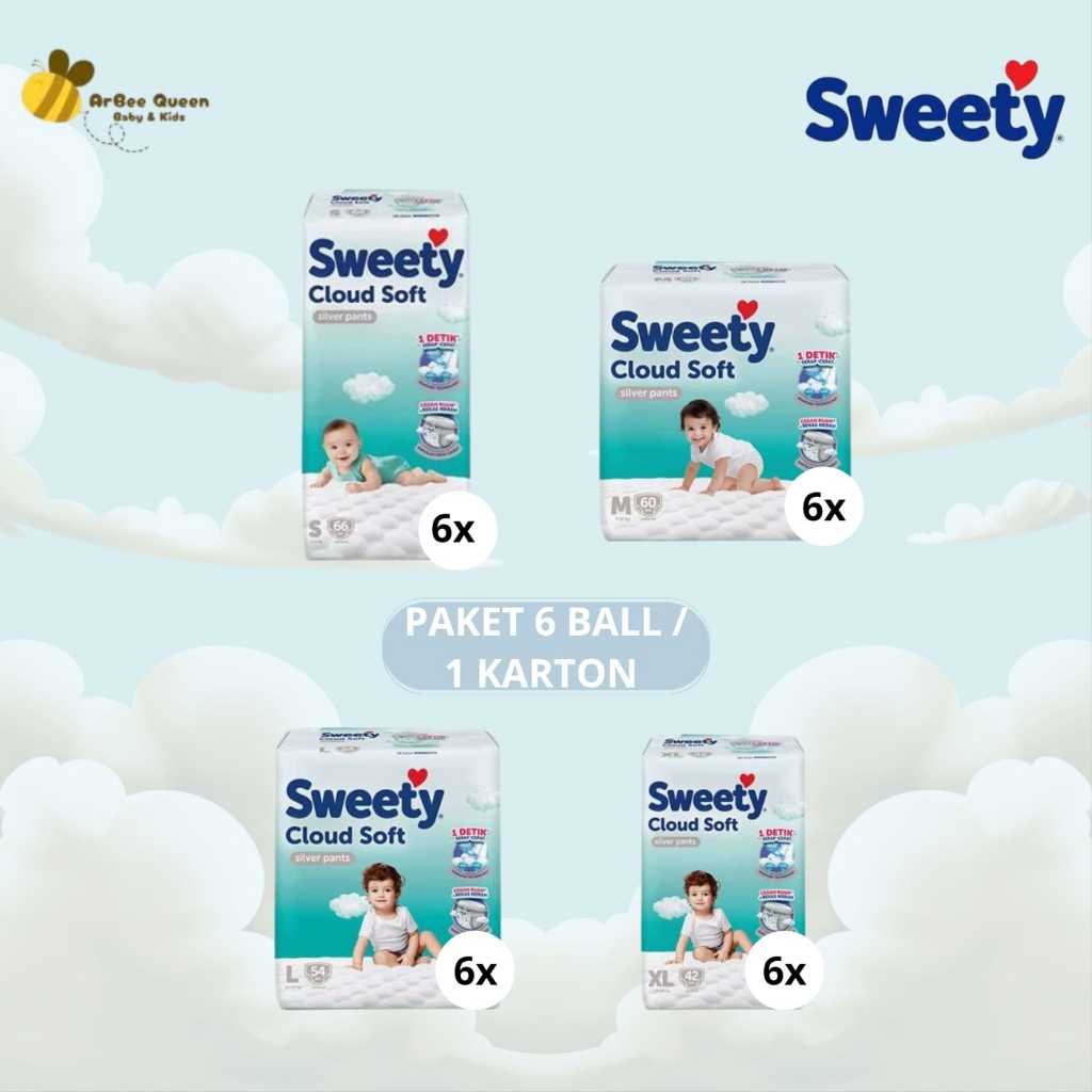 1 KARTON SWEETY SILVER PANTS – ALL SIZE (S/M/L/XL) | POPOK BAYI ANTI BOCOR | SUPER HEMAT BULANAN