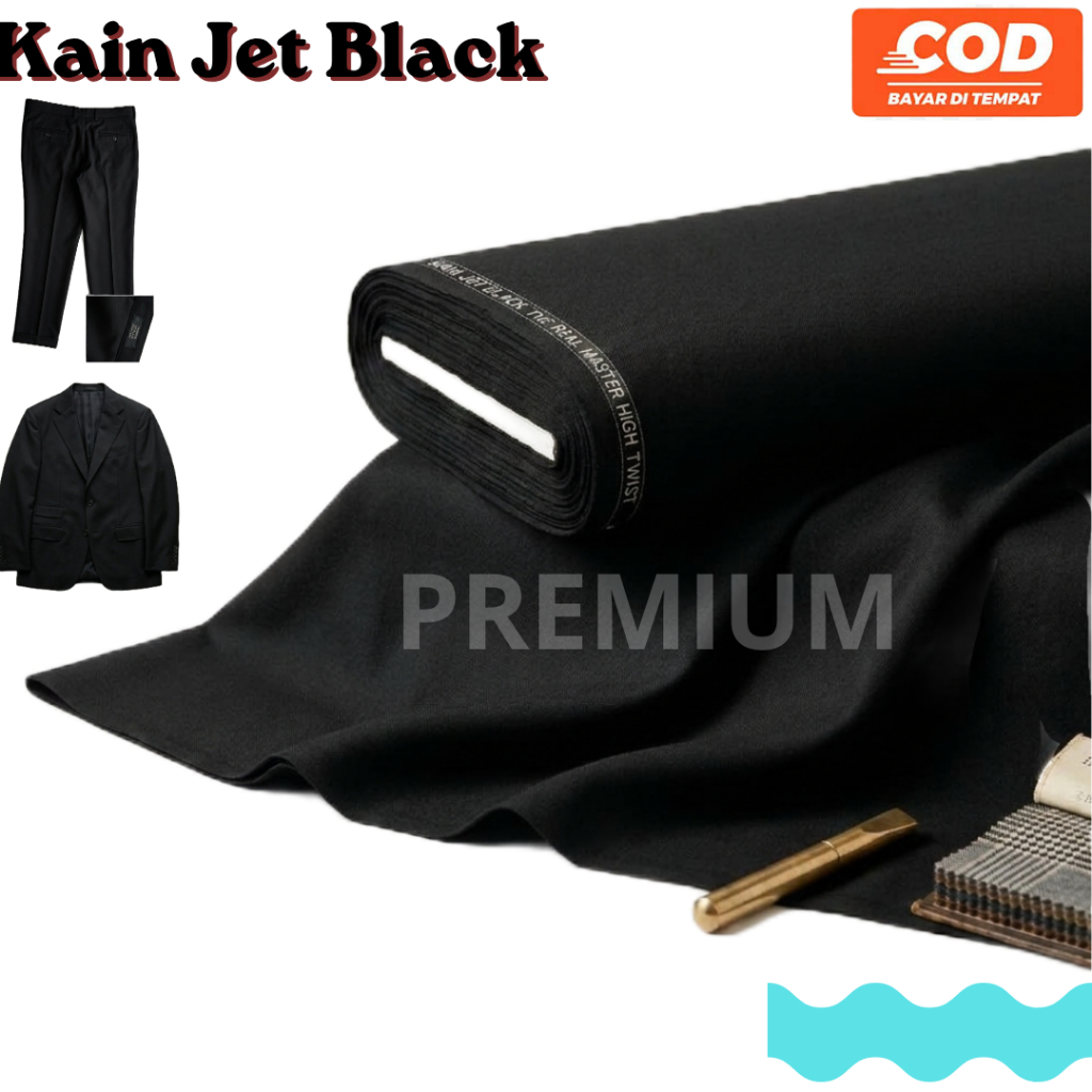 kain bahan JET BLACK bahan jas celana  PREMIUM