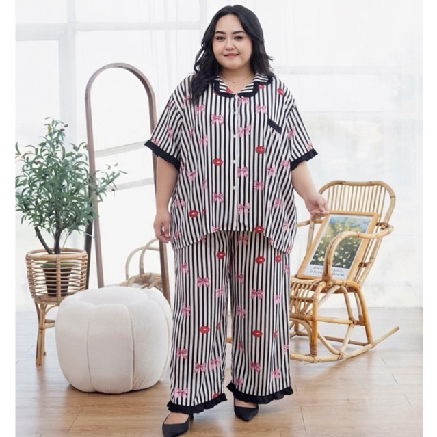 SETELAN BAJU TIDUR JUMBO LD 150 CELANA PANJANG RAYON PREMIUM/ SETELAN RAYON JUMBO