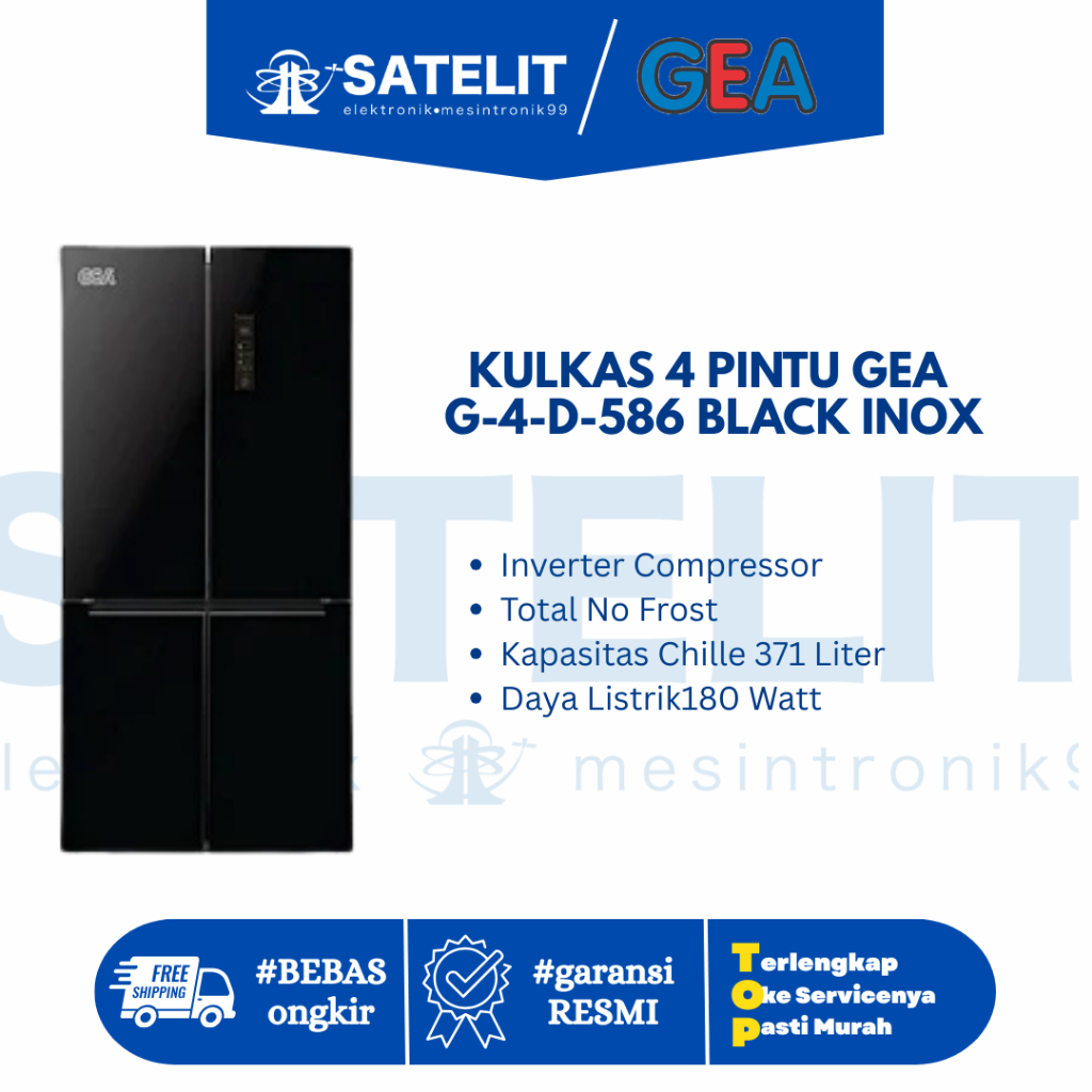 KULKAS 4 PINTU GEA G-4-D-586 BLACK INOX