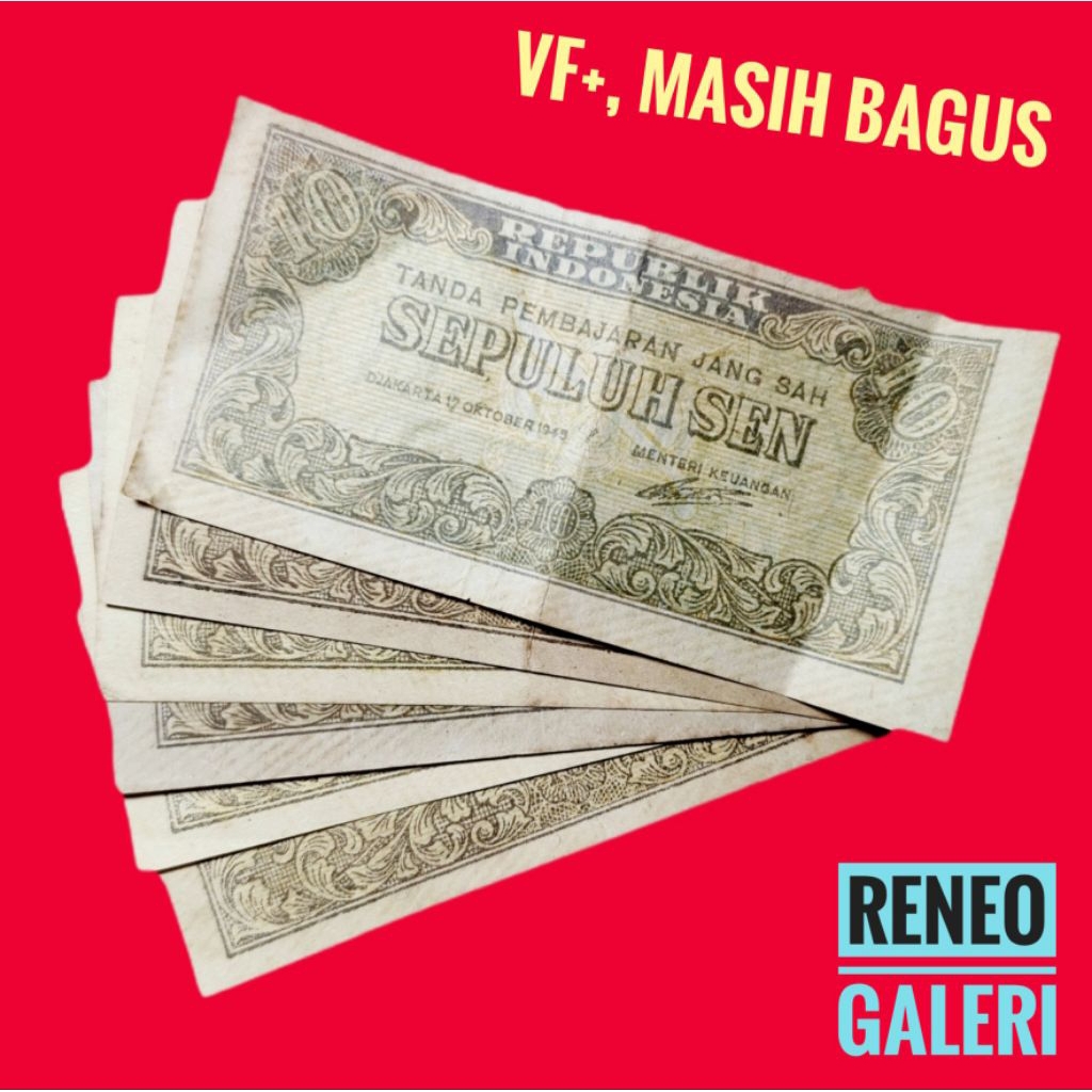 VF+ 10 sen Seri ORI 1 tahun 1945 termasuk uang pertama Indonesia uang kertas kuno duit jadul lawas l