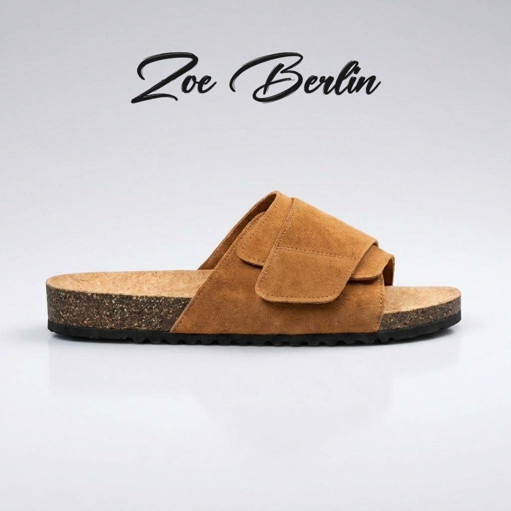 Brussel Tan Suede LT Zoe Berlin - Sandal Footbed Pria Slides Cork Birken Docmart Anti Slip