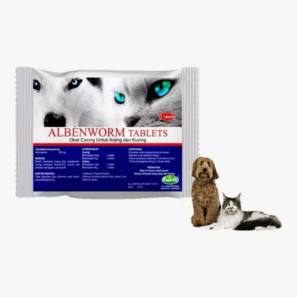Obat Cacing Kucing Anjing Albenworm Tablet - Efektif, Praktis, Aman