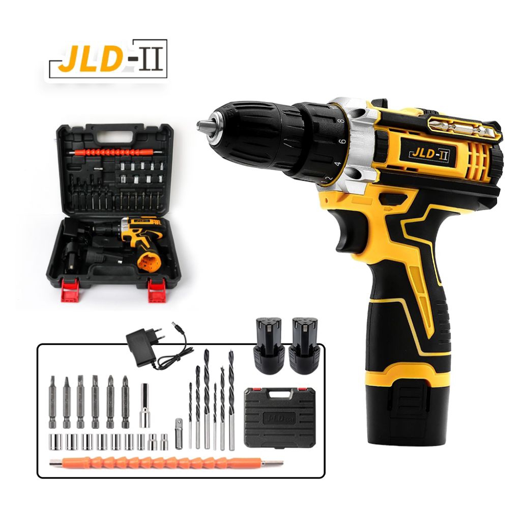 Bor Baterai JLD Tool Cordless Tanpa Kabel 2 Baterai Model Terbaru 18V Set Mata Bor