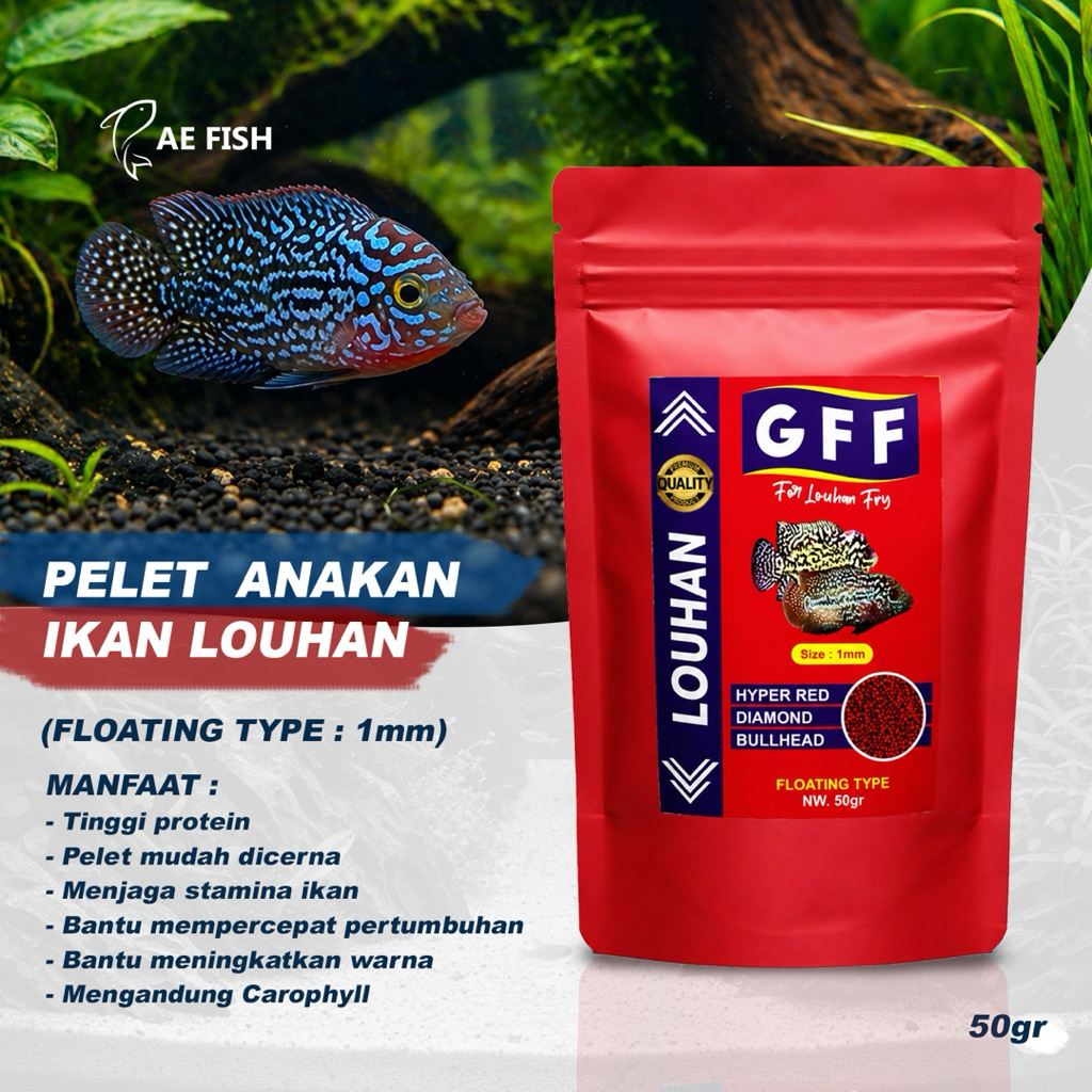 Pelet GFF pakan Burayak ikan louhan carophyll pelet anakan ikan louhan jenong 4 - 8 cm