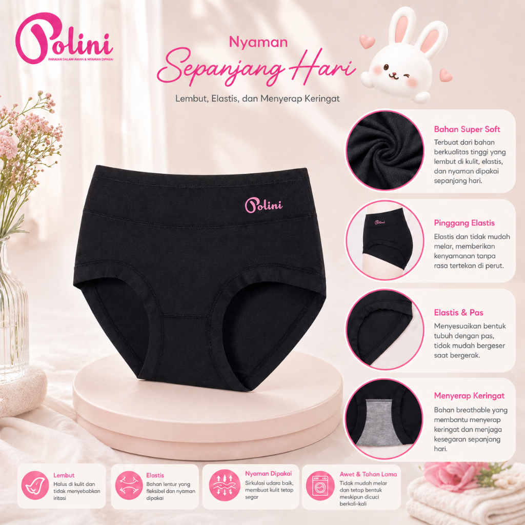 POLINI Celana Dalam Wanita Mid Waist Cd Bahan Katun 2832 / 1232
