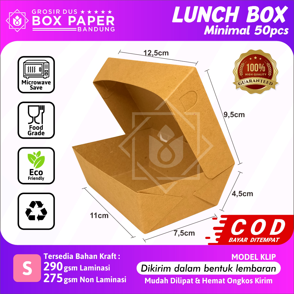 Lunch Box Size S Kotak Makan Kertas Paper Box Kraft Dus Makanan Dimsum Takoyaki Snack Grosir