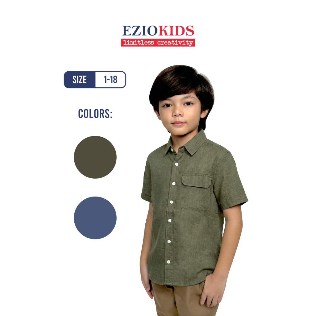 Ezio Kids Kemeja Anak Kantong Tutup Lengan Pendek