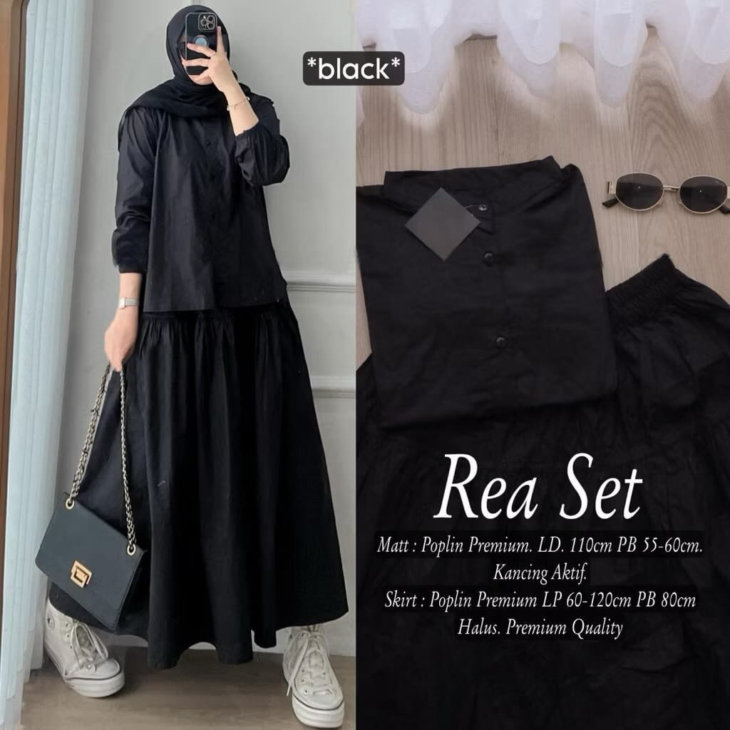 Angguncollection One Set Rea Set Atasan + Rok Muslimah Bahan Katun Poplin OOTD Wanita Terbaru