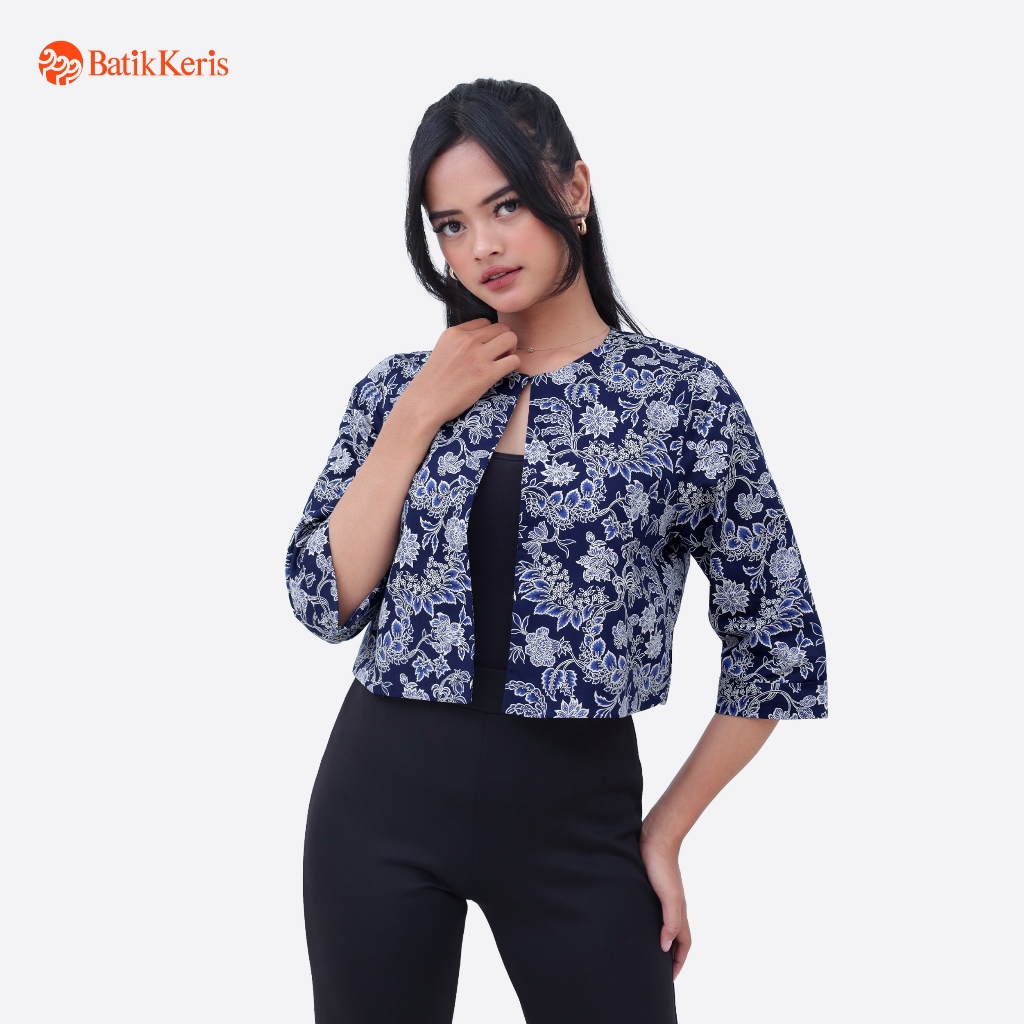 Batik Keris Outer Batik 3/4  Motif Keris Binar Dedaunan - Navy