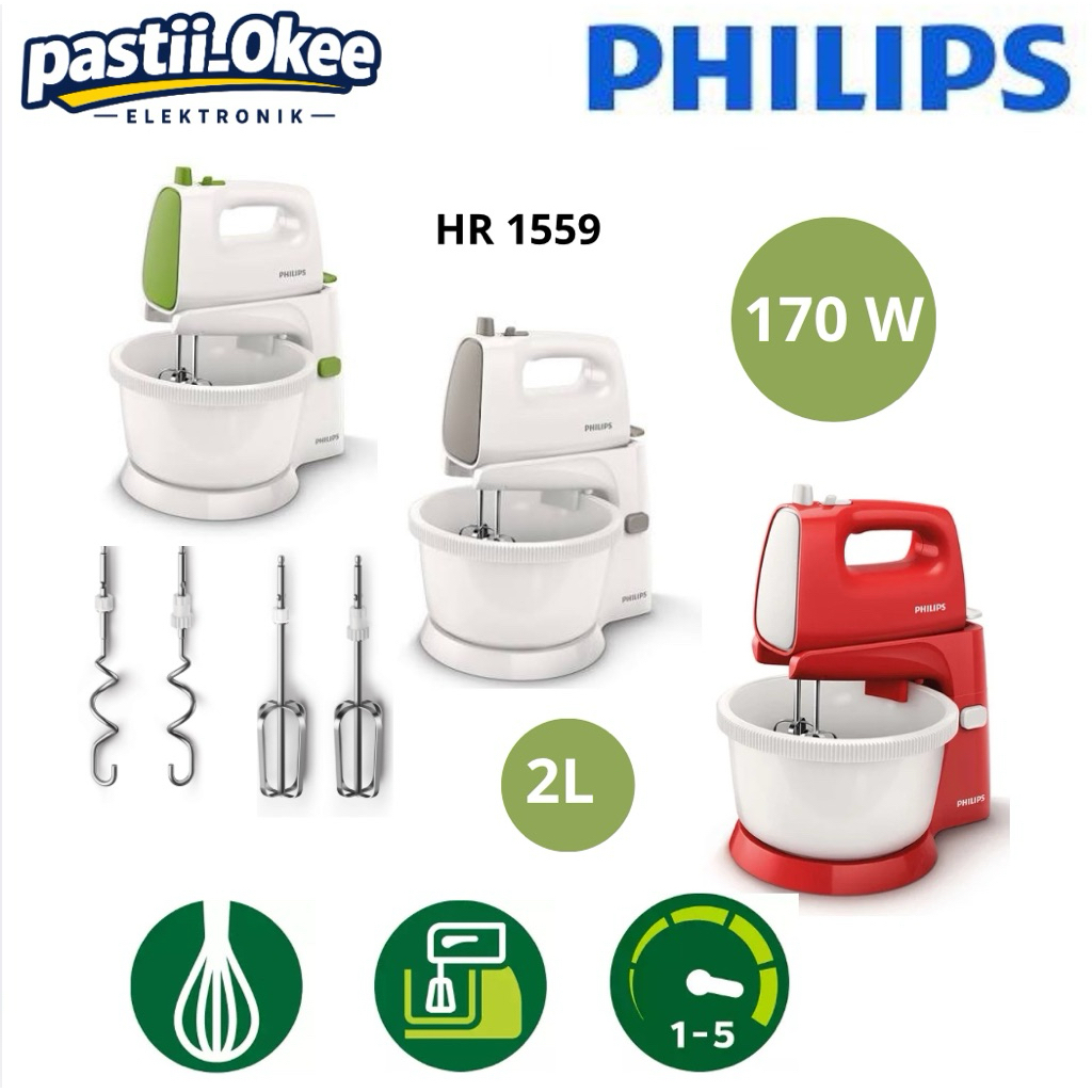Philips HR1559 Mixer Duduk dengan 5 Kecepatan dan Turbo