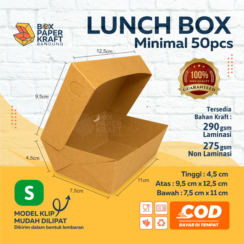 Lunch Box Size S Kotak Makan Kertas Paper Box Kraft Dus Makanan Dimsum Takoyaki Snack Grosir