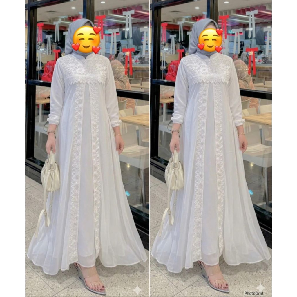 Gamis Abaya Putih dewasa bahan seruti lembut full furing