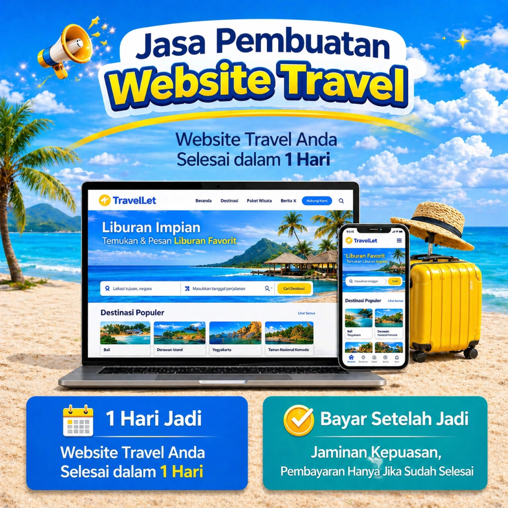 Website Travel Profesional I Jasa Pembuatan Website Travel Responsive, 1 Hari Selesai, Bayar Setelah