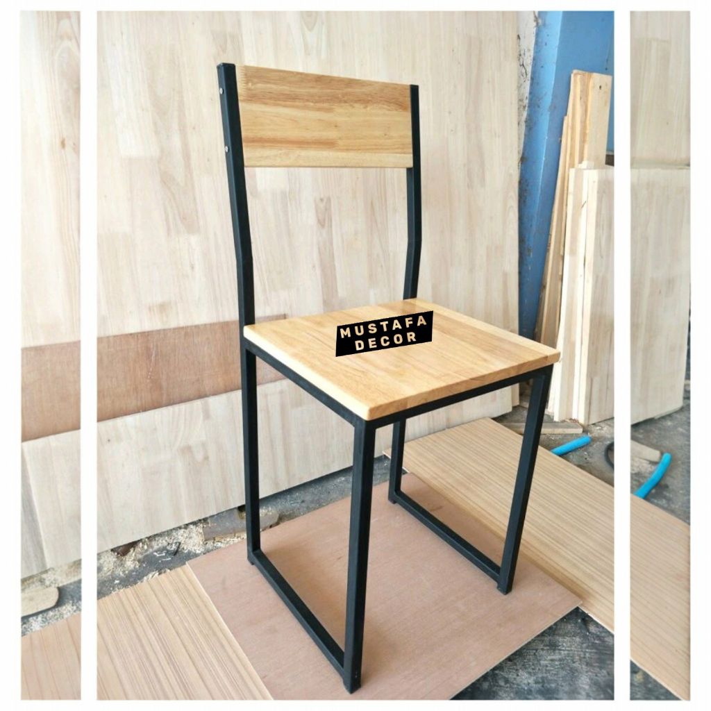 Kursi Kayu Frame Besi Holo - Desain Minimalis Modern Industrial untuk Cafe Ruang Makan atau Kantor
