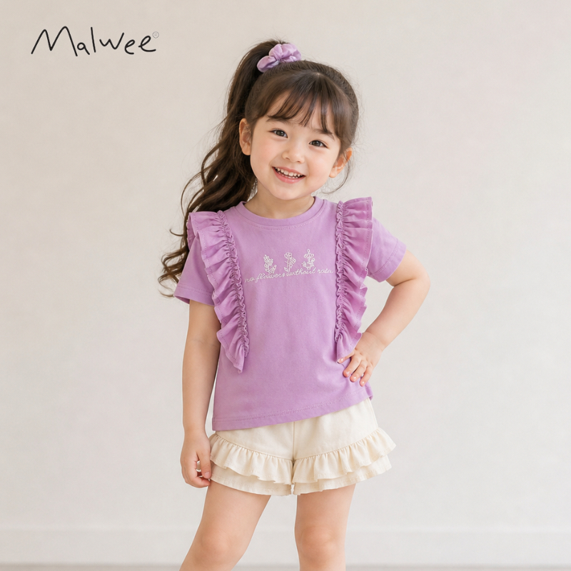 MALWEE Kaos Anak 1-6 tahun Baju Anak Malwee Ruffle T-shirt Cotton Premium Atasan Pendek Perempuan