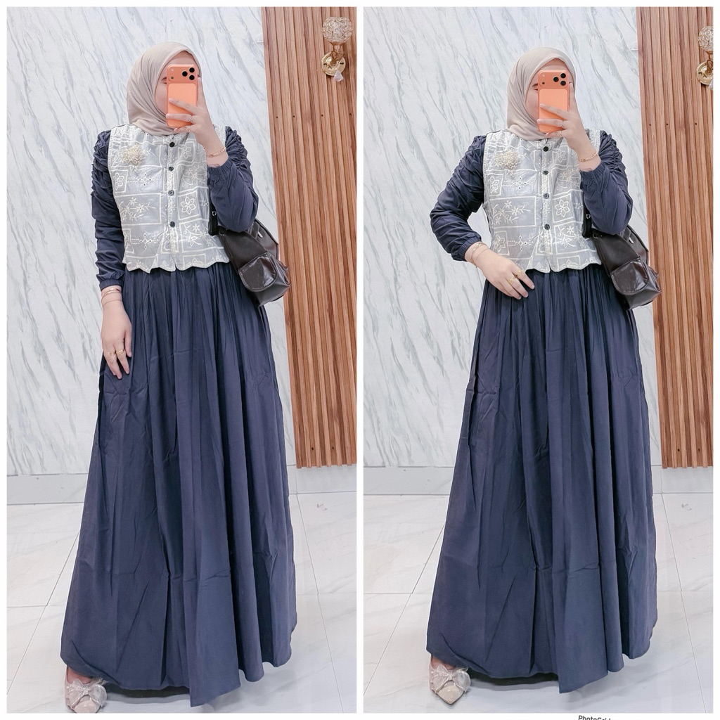 Gamis Layla Baby soft Jeans / long dress Layla / Gamis Layla terbaru / gamis Layla rompi