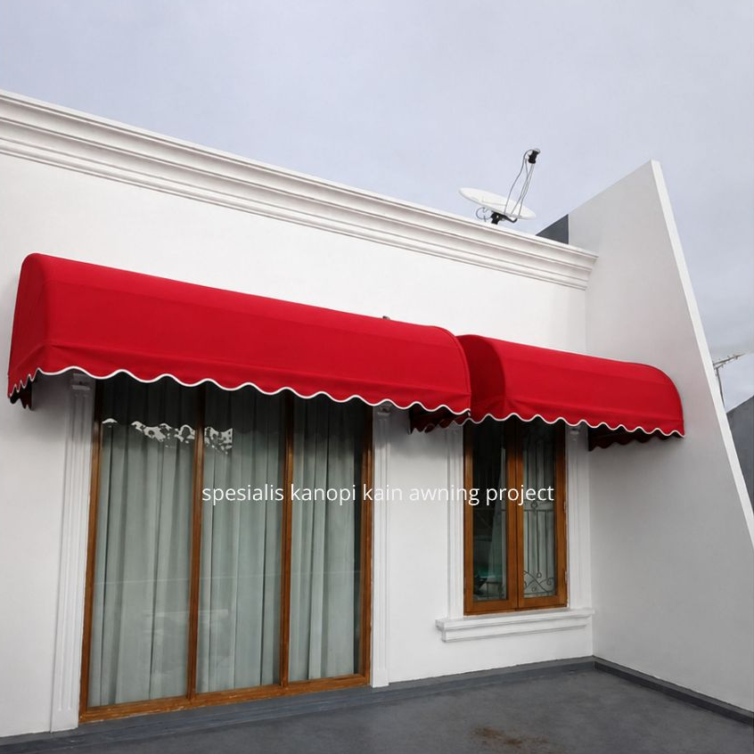 kanopi kain awning warna merah cocok untuk teras dan jendela rumah bahan berkualitas jangkuan survei