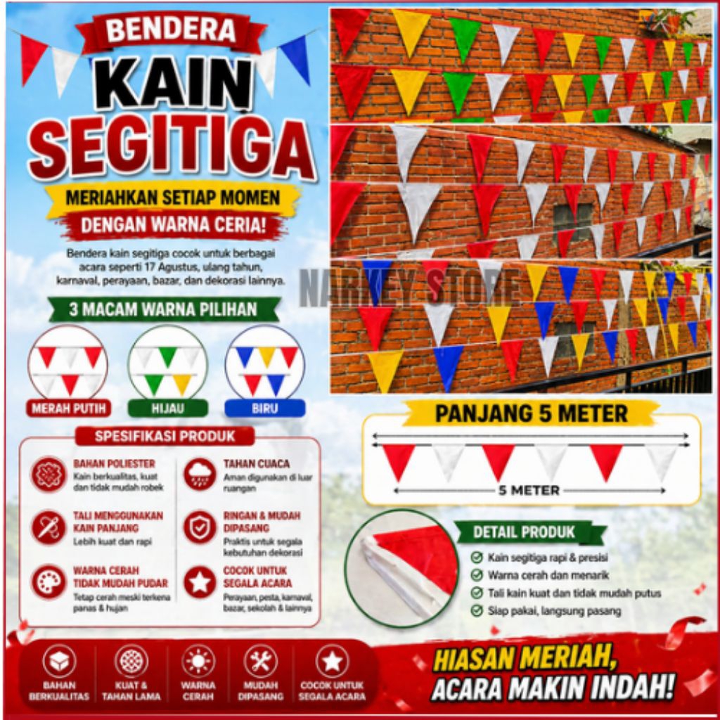 Bendera Kain Segitiga Merah Putih Indonesia Warna Warni