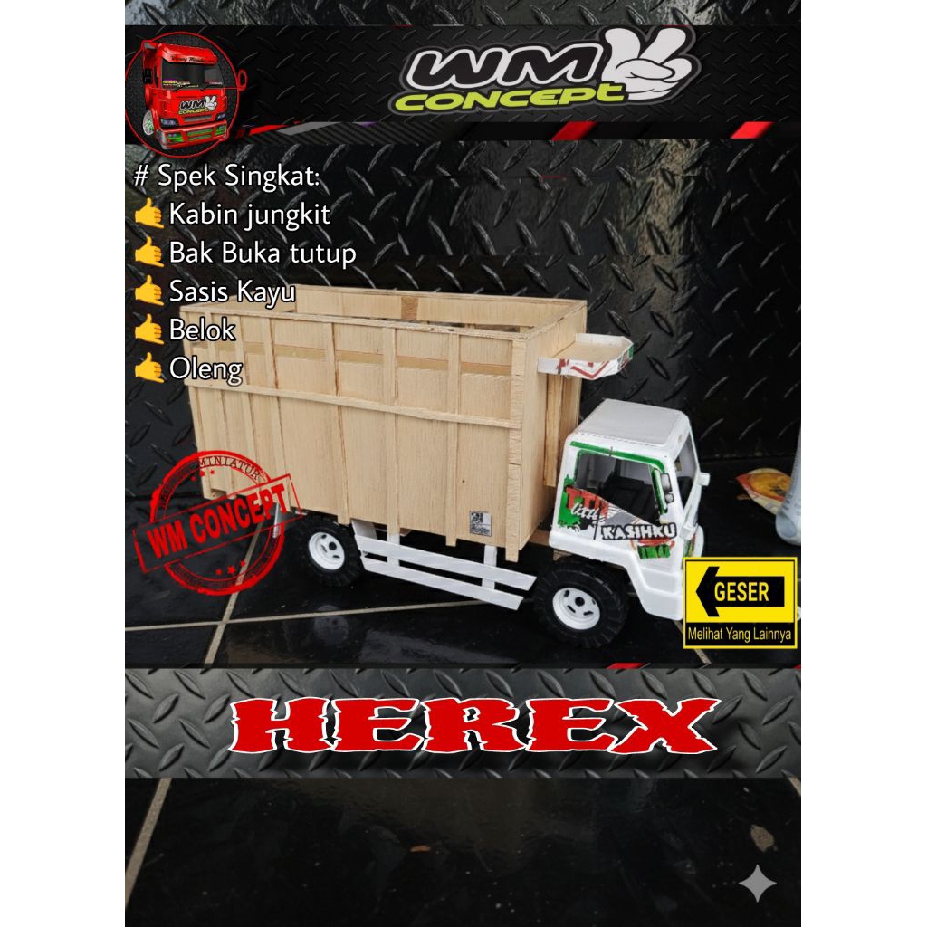 Miniatur truk kabin plastik, modifikasi Herex, truck Oleng, mainan anak