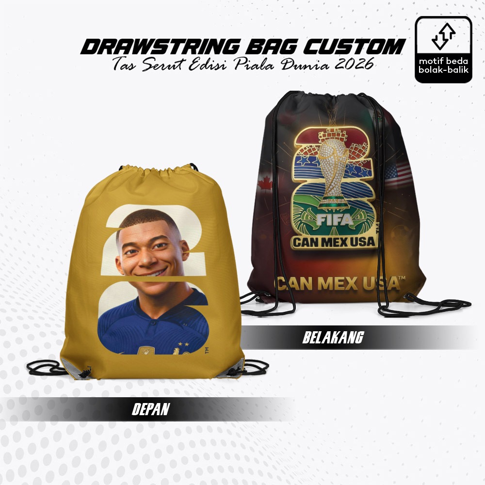 Tas Serut Drawstring Bag Custom Piala Dunia 2026 Kylian Mbappé Team Prancis Edisi Spesial Negara & B