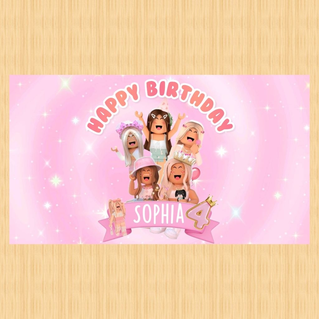 Spanduk ROBLOX banner ROBLOX spanduk banner ultah anak background ROBLOX custom backdrop ulang tahun