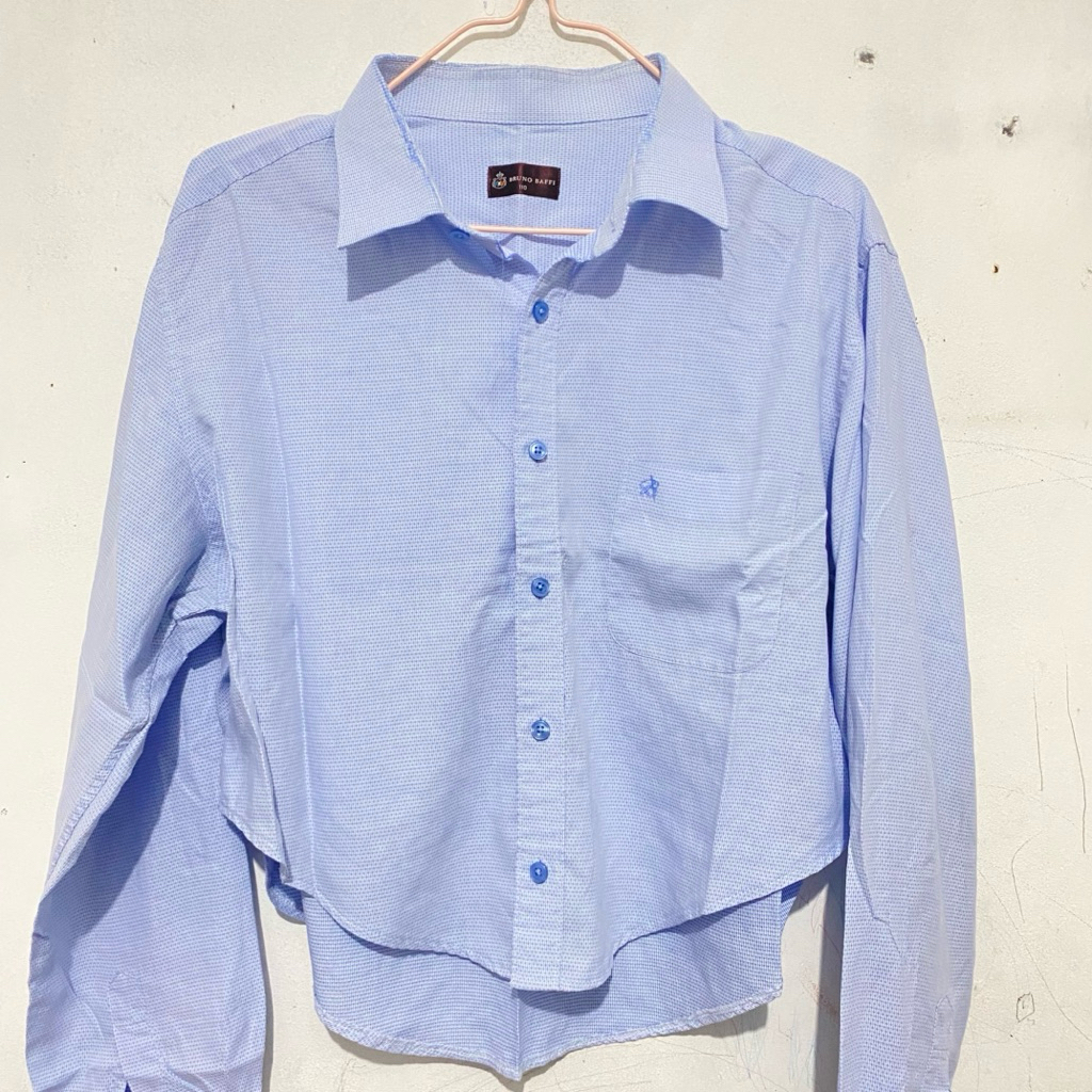 PL Kemeja Bruno Baffi Ori100% || Atasan Wanita Kemeja Crop Top || Light Baby Blue