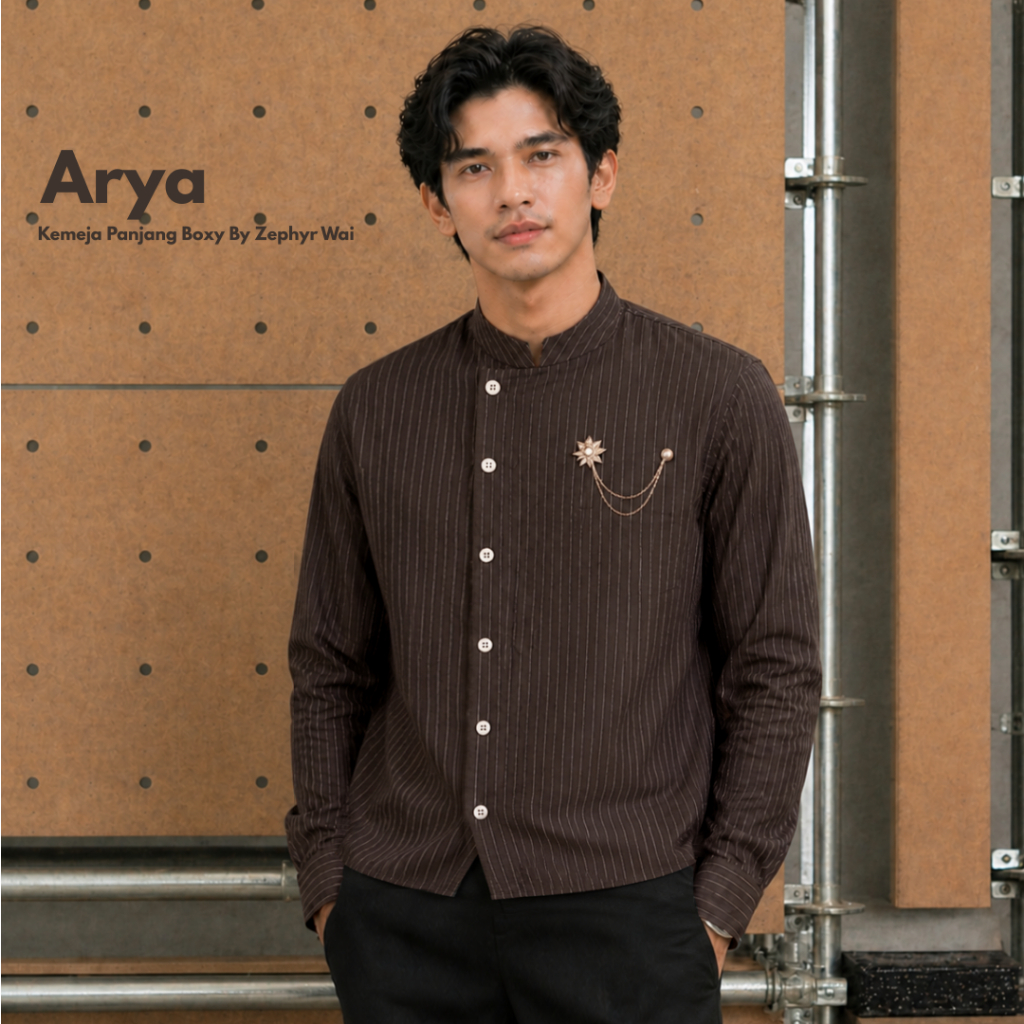 ARYA - Beskap koko kemeja pria boxy stripe lengan panjang moderen baju pesta raya lebaran undangan