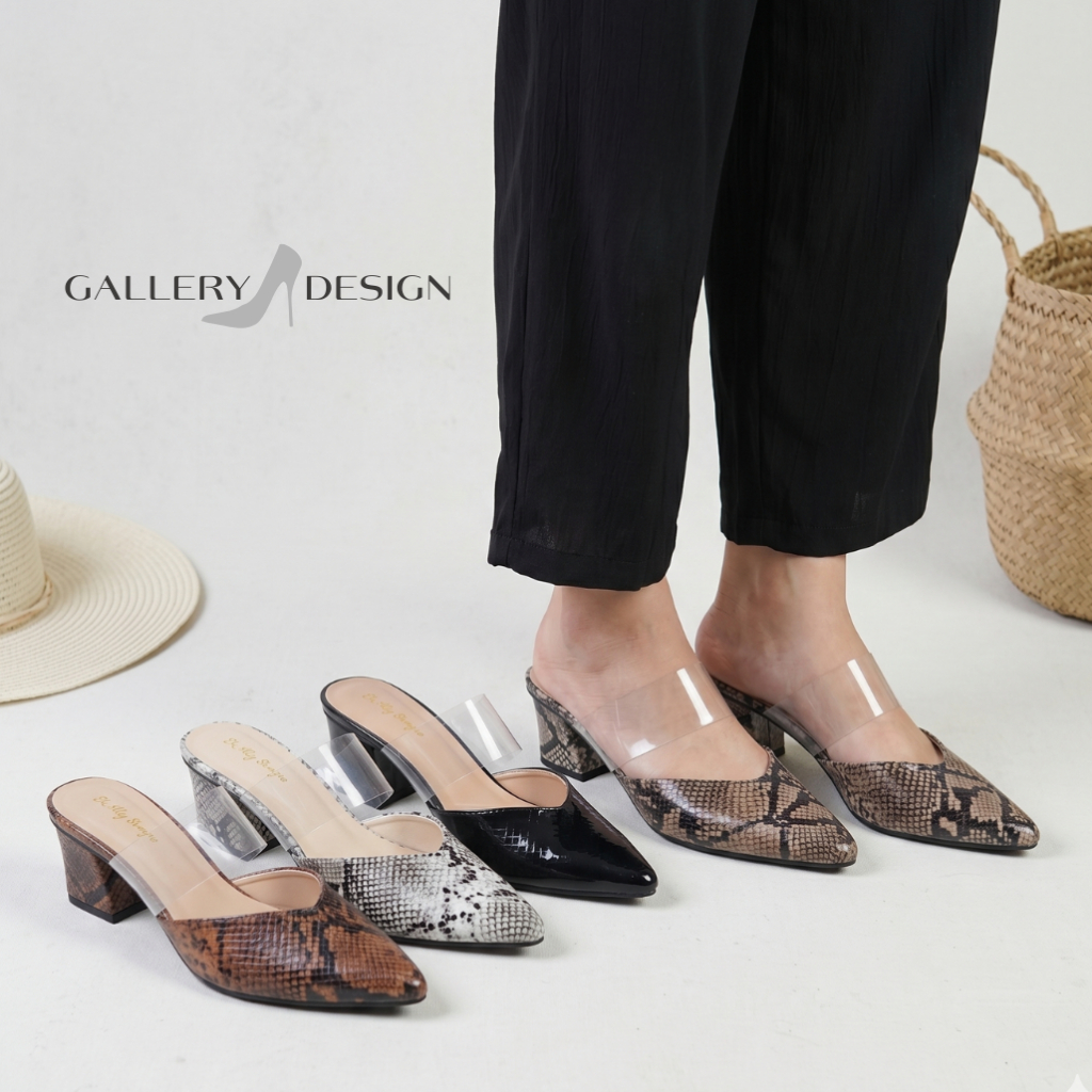 Mules Wanita Motif Kulit Ular Hak 5cm • Sandal Mules Block Heels Elegan Nyaman Kerja – RO-01