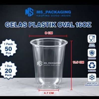 [50pcs] 1 Pack Gelas Plastik Oval 16oz | Gelas Plastik Bening ES | Gelas POP ICE | Gelas Bening Oval