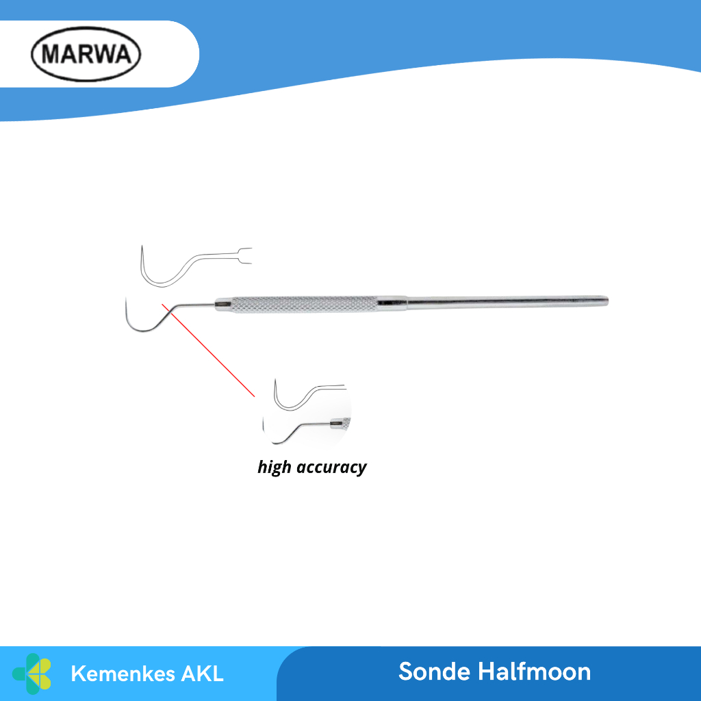 Sonde Halfmoon Dental Explorer Stainless Steel Alat Dokter Gigi Bengkok Cavity Finder Karies Behel