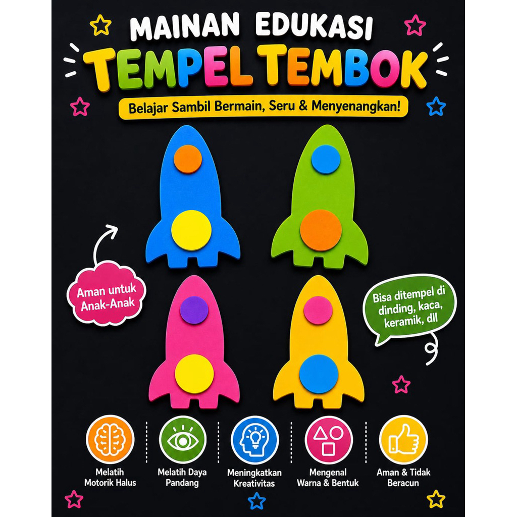 edukasi anak sticker dinding eva foam karakter