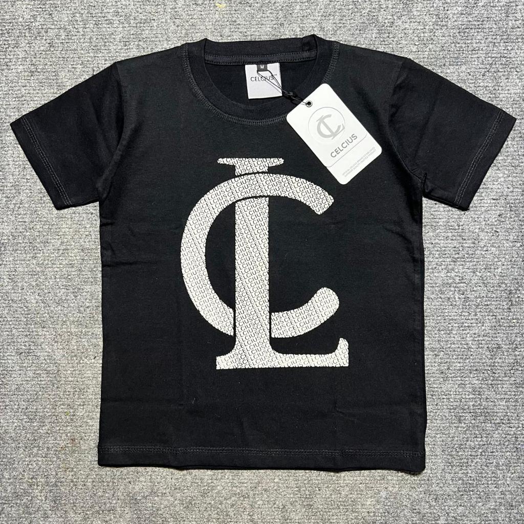 KAOS ANAK CELCIUS HITAM CATTON COMBED PREMIUM USIA 1-12 TAHUN