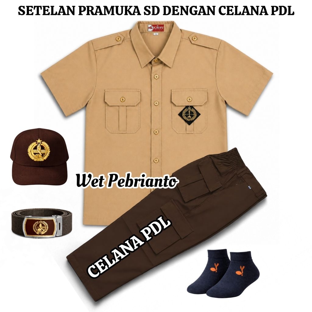 Setelan Seragam Pramuka Anak SD Laki Laki Baju Pramuka Lengan Pendek Celana PDL Pramuka Panjang