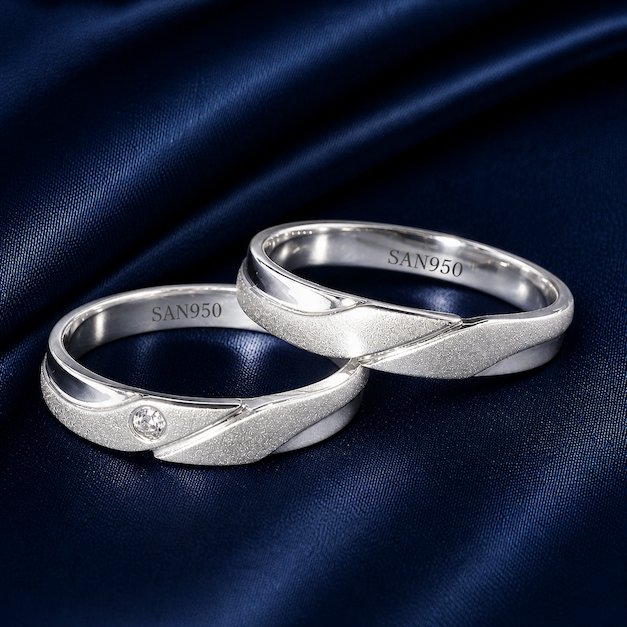 Cincin Nikah & Tunangan Palladium Platinum & Emas asli C390 – Sepasang Ring Couple Elegan All Size