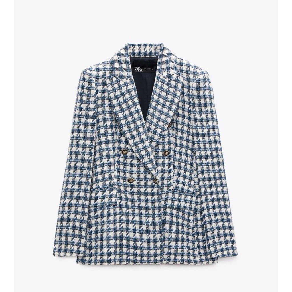 ZARA TWEED NAVYBLUE HOUNDSTOOTH BALMAIN BLAZER